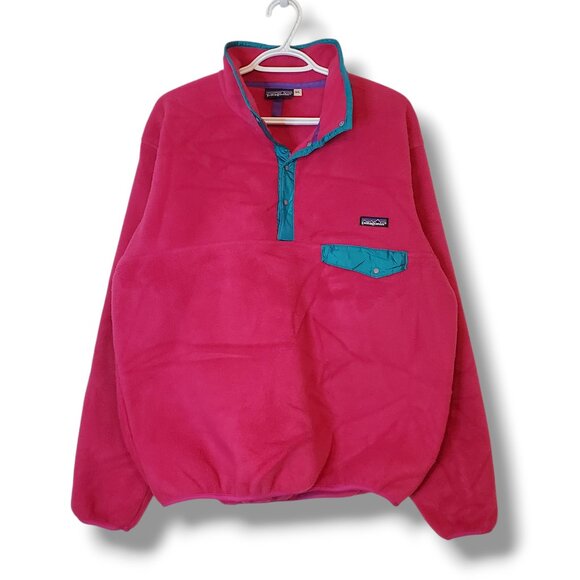 Vintage 80s 90s Patagonia Synchilla Snap Fleece Jacket Pink Size L - Picture 1 of 5